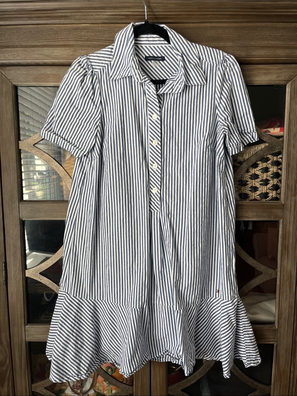Tommy Hilfiger 100% Cotton Navy and White Striped Mini Shirt Dress